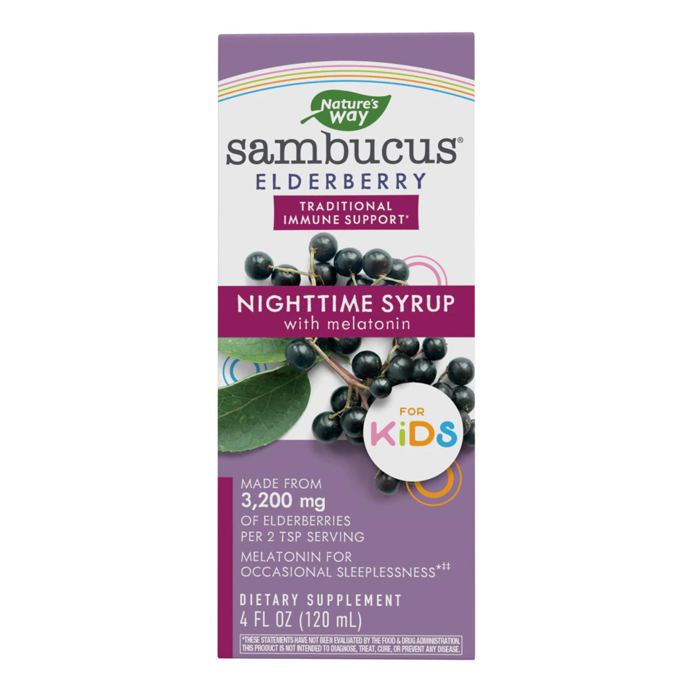 Nature's Way Kids Sambucus Elderberry Nighttime Syrup Melatonin -- 3200 mg - 4 fl oz