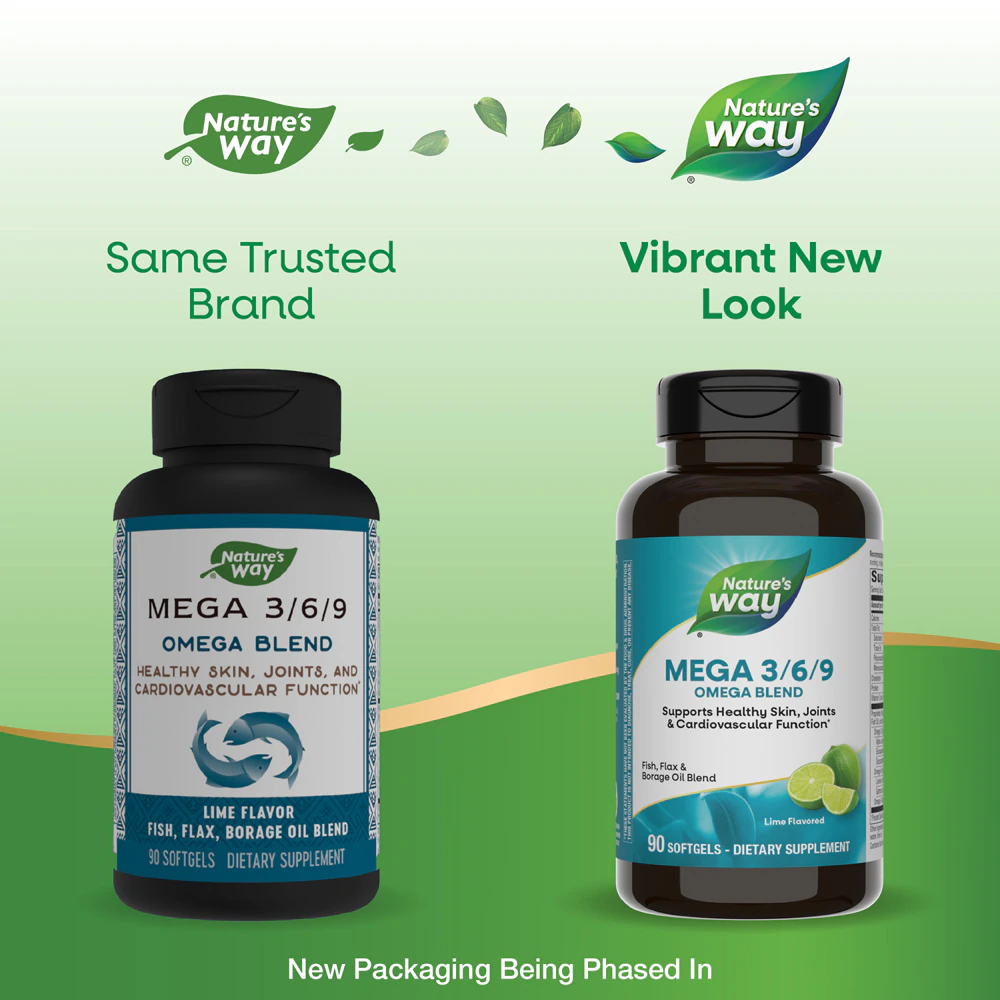 Nature's Way Mega 3-6-9 Omega Blend - Fish-Flax-Borage Oil Blend - Lime Flavored -- 90 Softgels