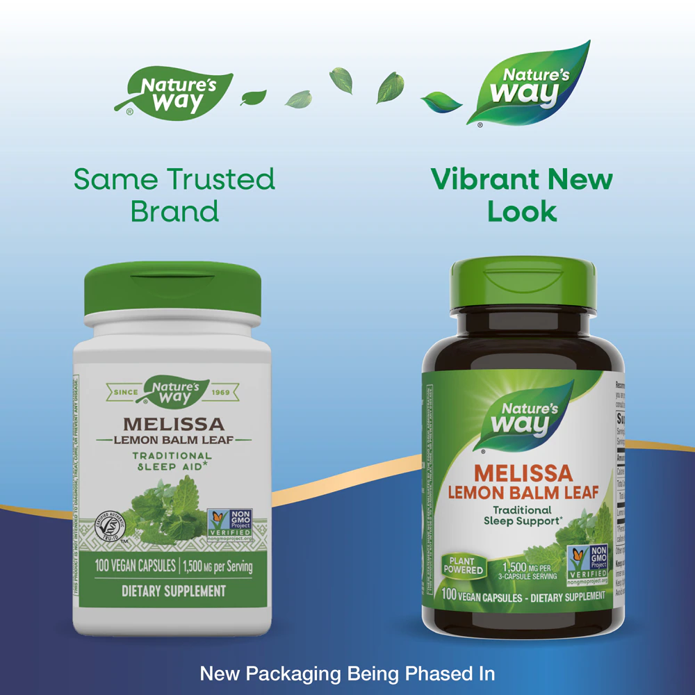 Nature's Way Melissa Lemon Balm Leaf -- 1,500 mg Per 3-Capsule Serving - 100 Vegan Capsules