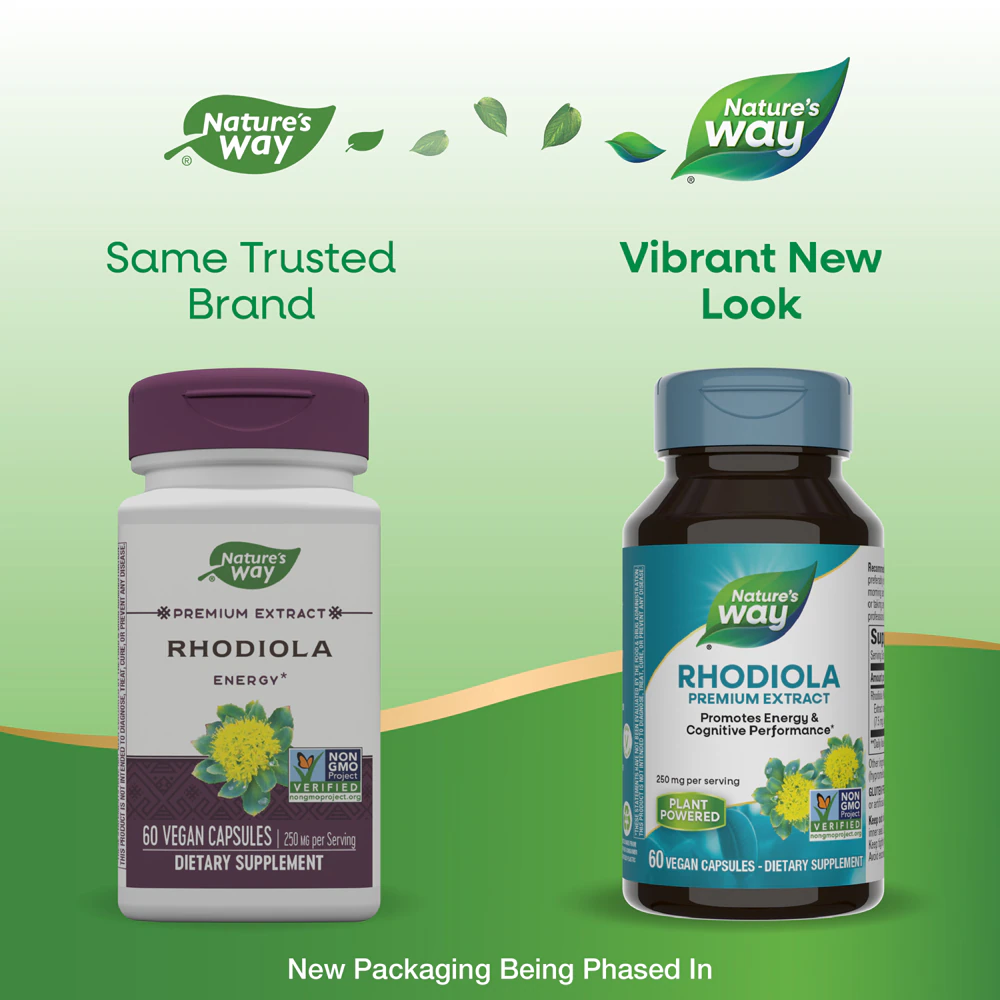 Nature's Way Rhodiola Premium Extract -- 250 mg Per Serving - Adaptogenic - 60 Vegan Capsules
