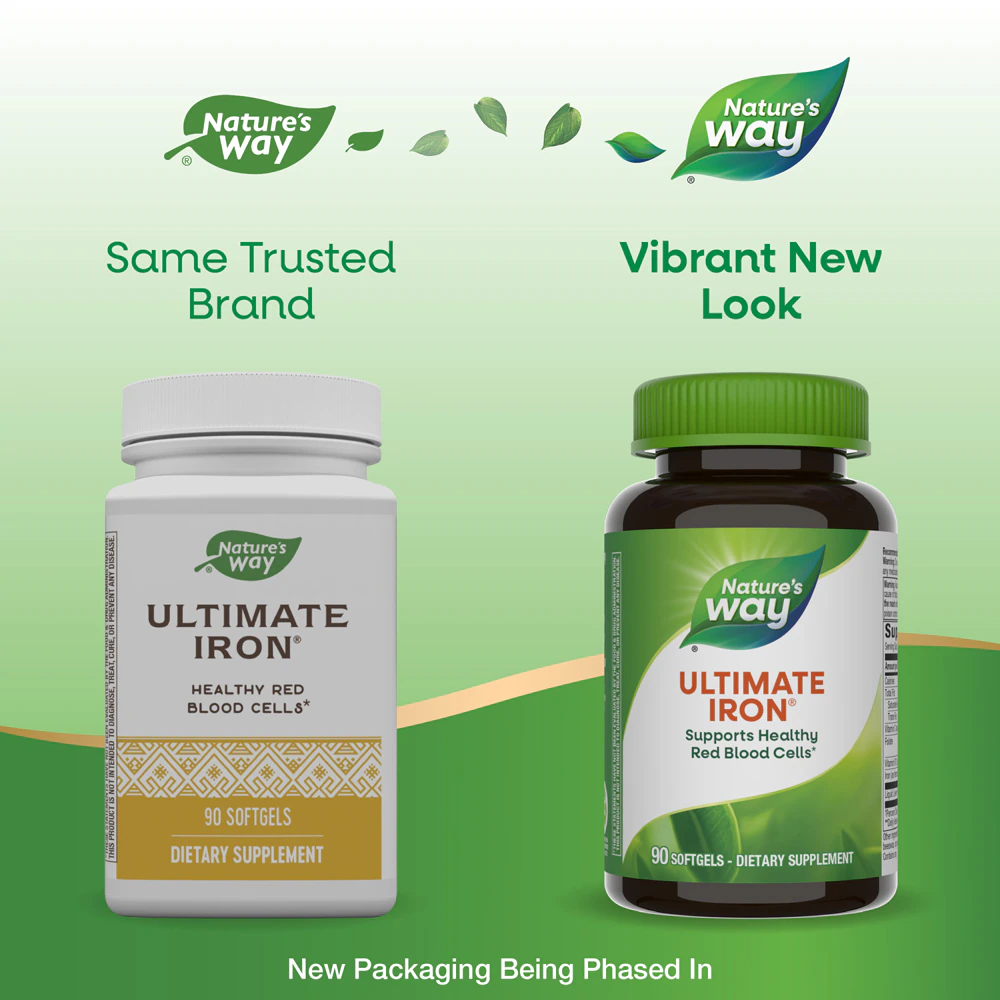 Nature's Way Ultimate Iron - Healthy Red Blood Cells - Vitamin C B12 Folate -- 90 Softgels