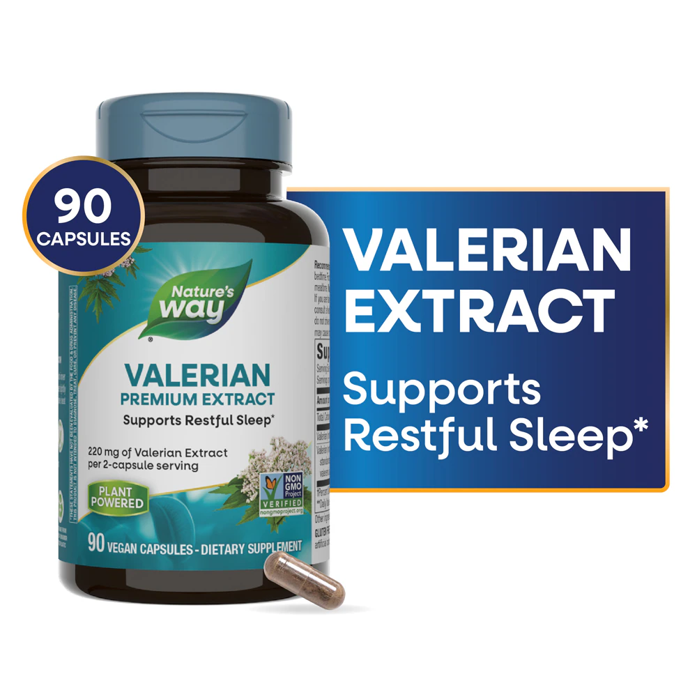 Nature's Way Valerian Premium Extract -- 220 mg of Extract per 2-Capsule Serving - 90 Vegan Capsules