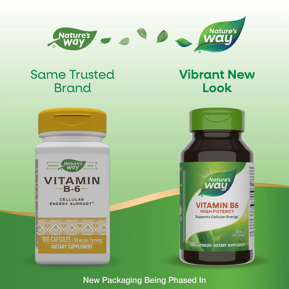 Nature's Way Vitamin B-6 Supplement - Cellular Energy Support -- 50 mg Per Serving - 100 Capsules