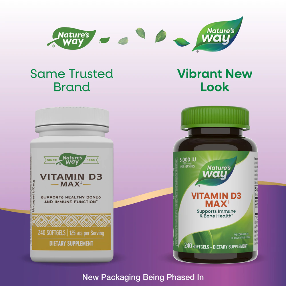 Nature's Way Vitamin Vitamin D3 Max - High Potency Vitamin D3 -- 5000 IU (125 mcg) per Serving - 240 Softgels