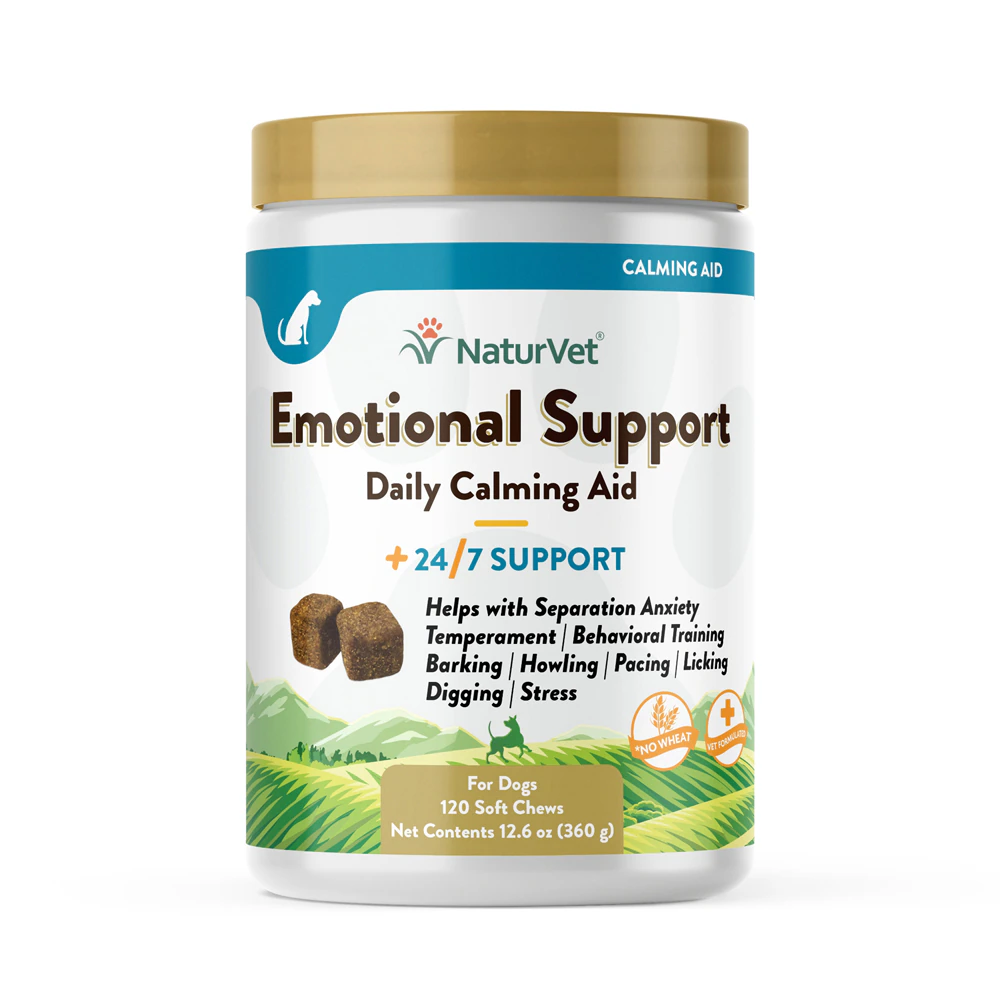 NaturVet Emotional Support Daily Calming Aid 24-7 Support for Dogs -- 120 Soft Chews