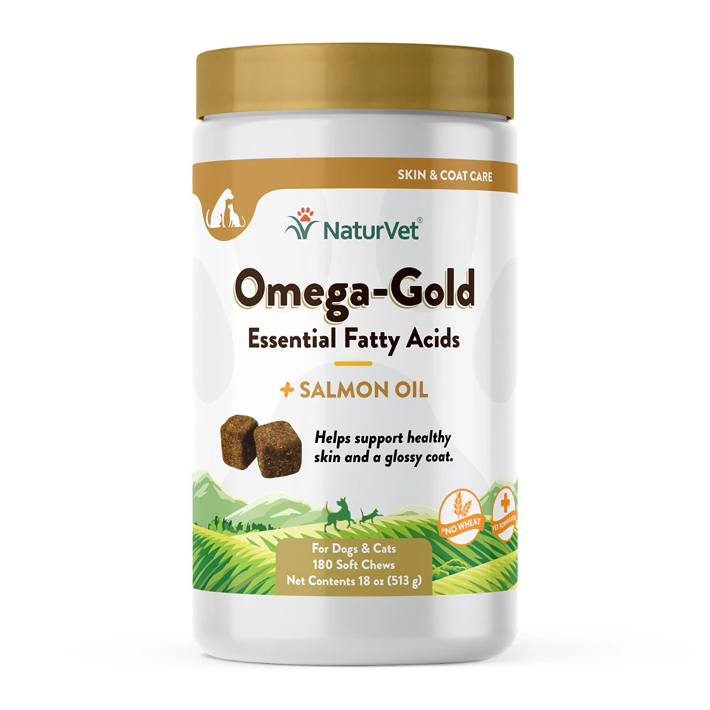 NaturVet Omega-Gold Plus Salmon Oil For Dogs & Cats -- 180 Soft Chews