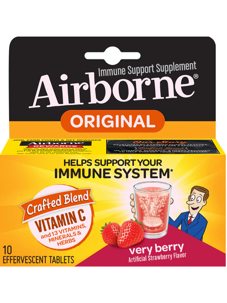 Airborne Immune Support Vitamin C + 13 Vitamins Minerals & Herbs Very Berry -- 10 Effervescent Tablets