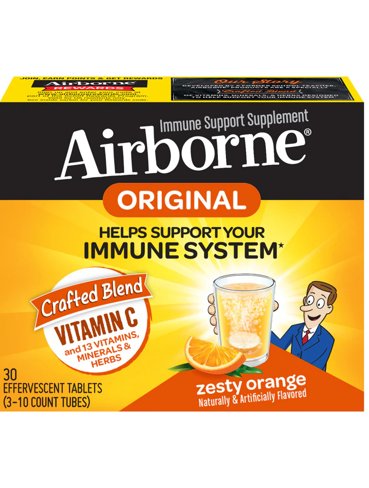 Airborne Immune Support Vitamin C + 13 Vitamins Minerals & Herbs Zesty Orange -- 30 Effervescent Tablets