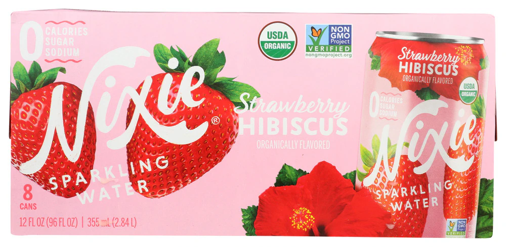 Nixie Sparkling Water Organic Sparkling Water Strawberry Hibiscus -- 12 fl oz Each / Pack of 8
