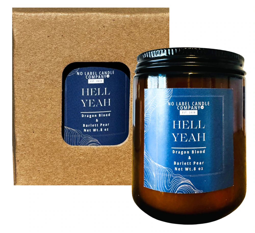 No Label Candle Co Soy Candle Hell Yeah Dragon Blood & Bartlet Pear -- 8 oz