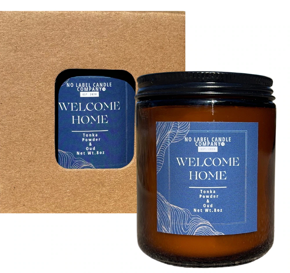 No Label Candle Co Soy Candle Welcome Home Tonka Powder & Oud -- 8 oz