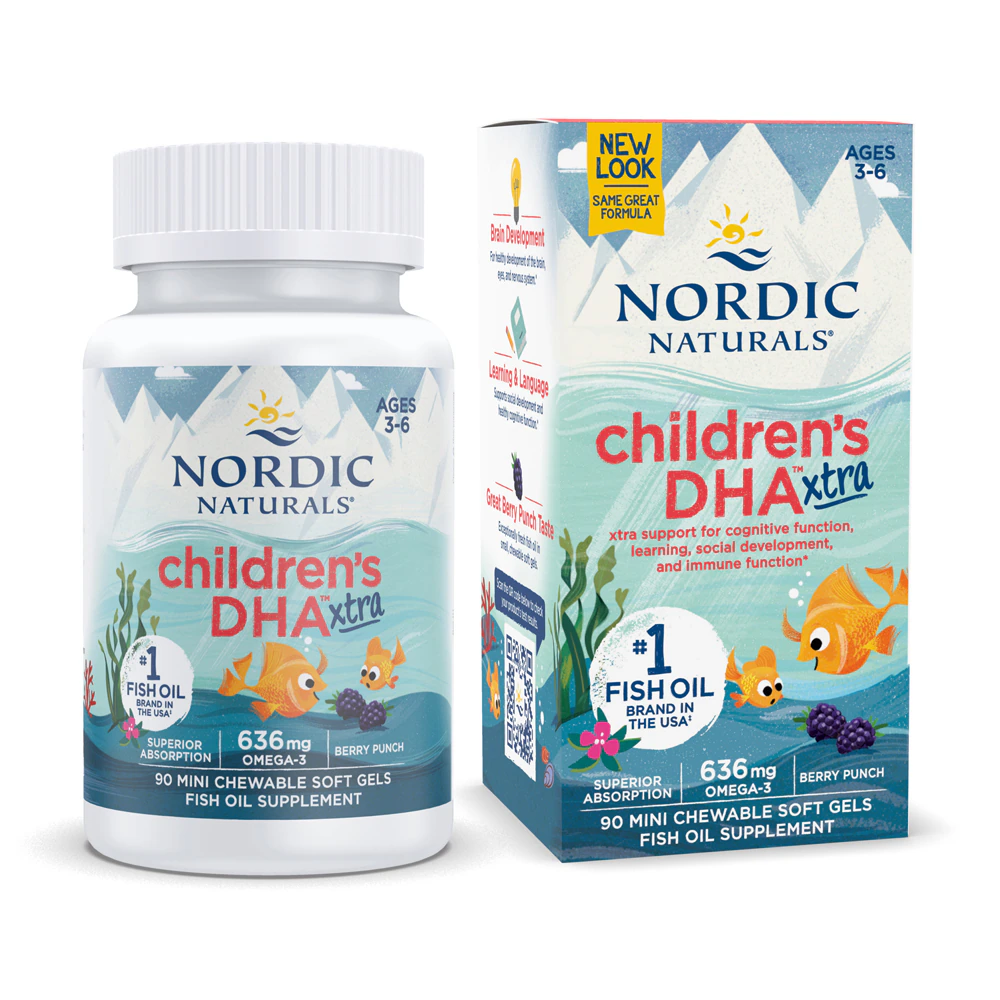 Nordic Naturals Children's DHA Xtra Liquid Fish Oil Berry Punch -- 636 mg - 90 Chewable Softgels
