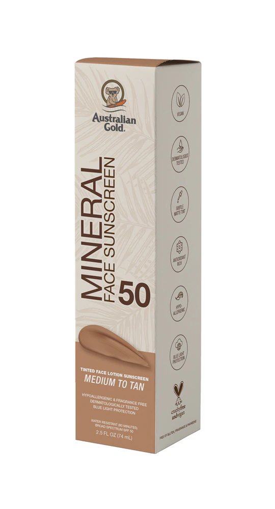 Australian Gold Mineral Tinted Face Lotion Sunscreen SPF 50 - Medium to Tan -- 2.5 fl oz