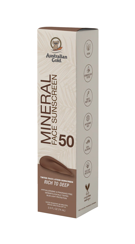 Australian Gold Mineral Tinted Face Lotion Sunscreen SPF 50 - Rich to Deep -- 2.5 fl oz
