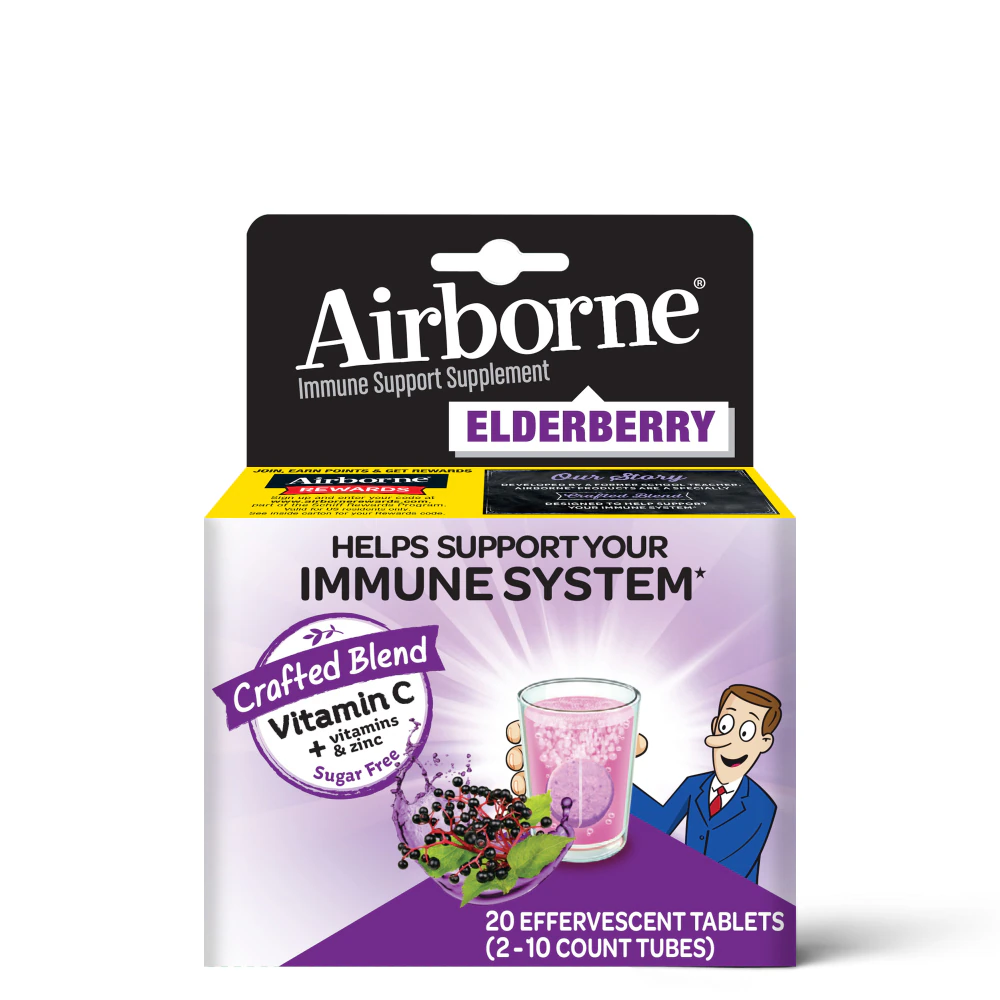Airborne Immune Support Vitamin C + Zinc Elderberry -- 20 Effervescent Tablets