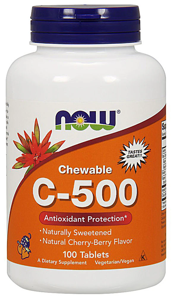 NOW Chewable C-500 Natural Cherry-Berry -- 100 Tablets