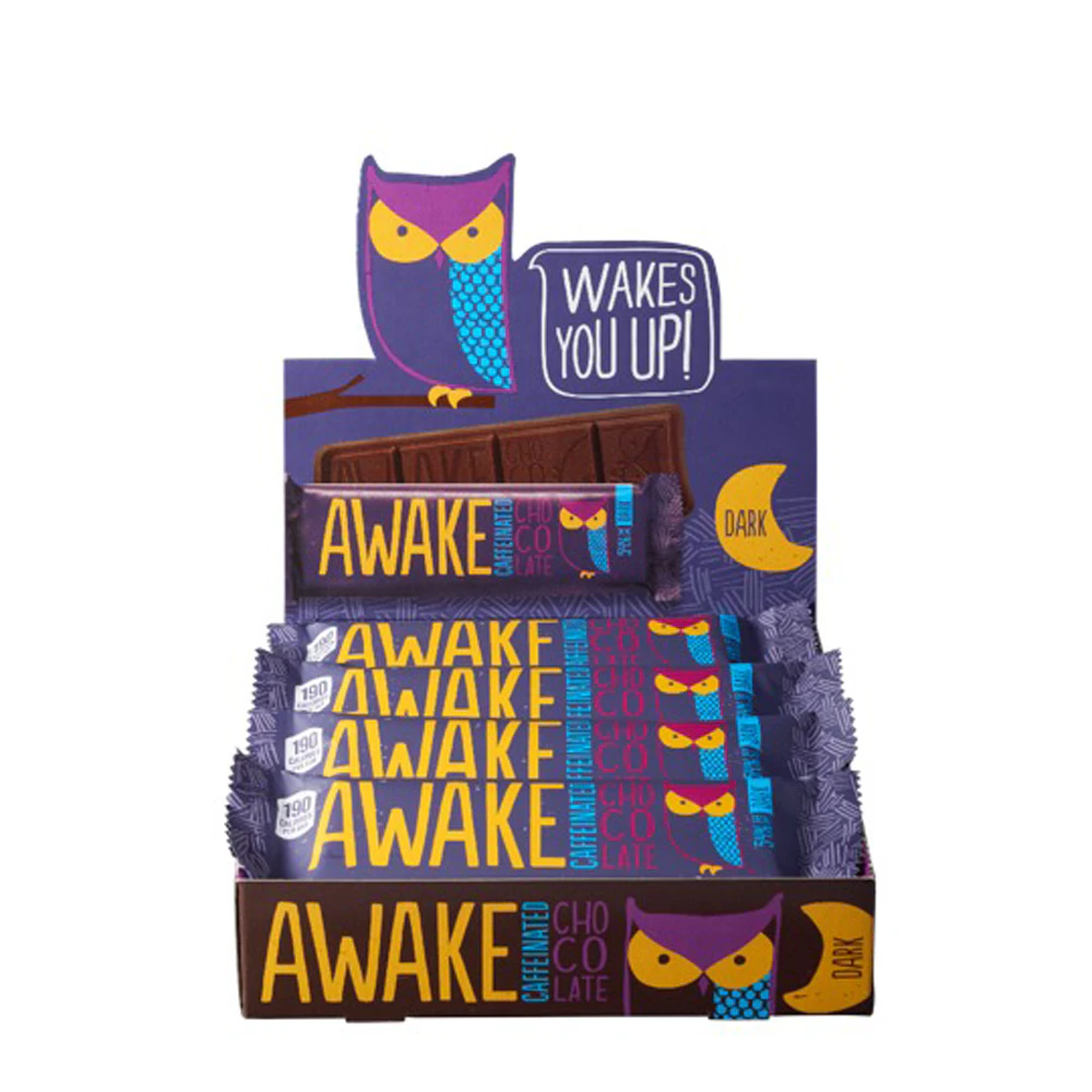 Awake Gluten Free Caffeinated Chocolate Bars Dark Chocolate -- 1.34 oz Each / Pack of 12
