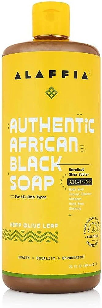 Alaffia Authentic African Black Soap All-In-One - Hemp Olive Leaf -- 32 fl oz