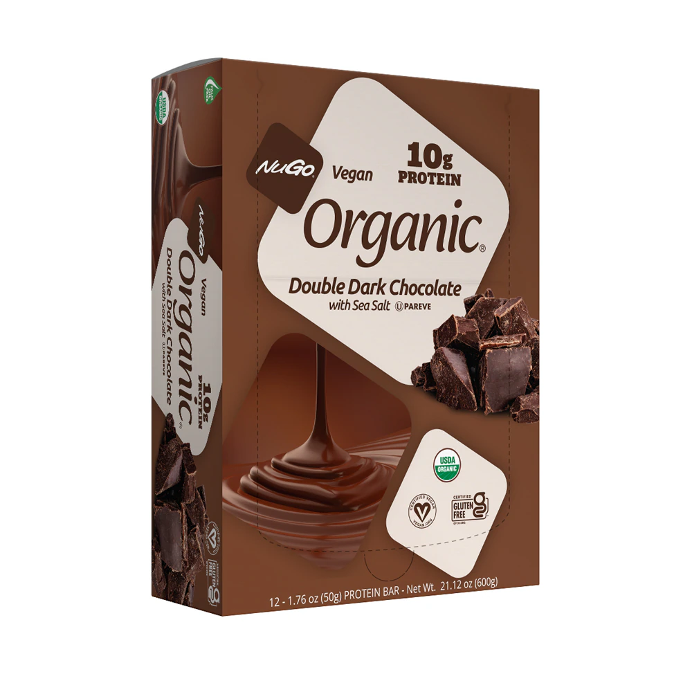 NuGo Nutrition NuGo Organic Protein Bar Double Dark Chocolate -- 12 Bars