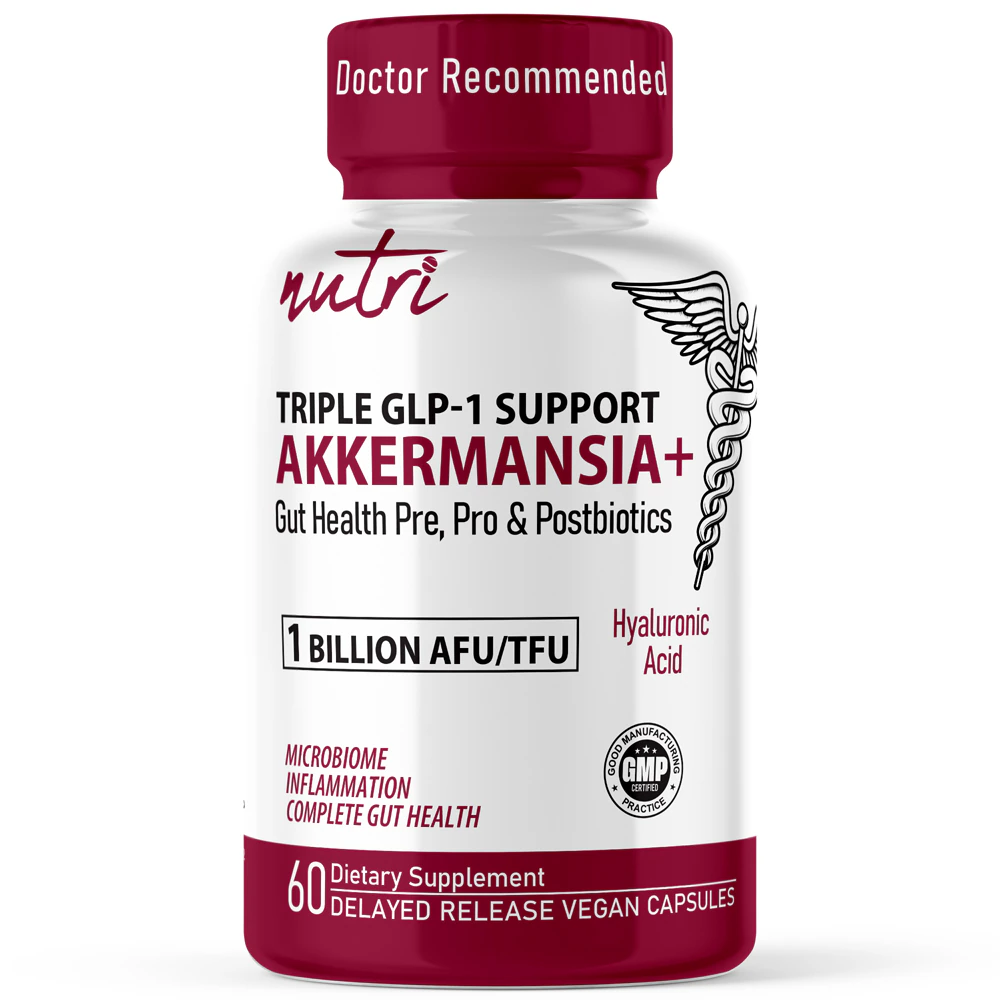 Nutri Akkermansia GLP-1 1 Billion AFU Triple Action Gut Support - GLP-1 Boosting -- 60 Capsules