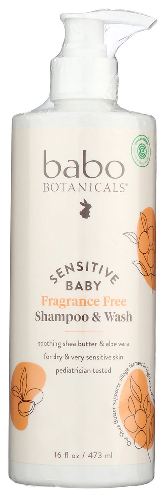 Babo Botanicals Sensitive Baby 2-in-1 Baby Shampoo & Wash Fragrance-Free -- 16 fl oz