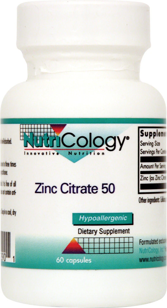 NutriCology Zinc Citrate 50 -- 60 Vegetarian Capsules