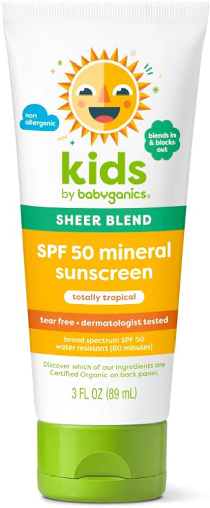 Babyganics Kids Sunscreen Sheer Blend SPF 50 Mineral Lotion Totally Tropical -- 3 fl oz