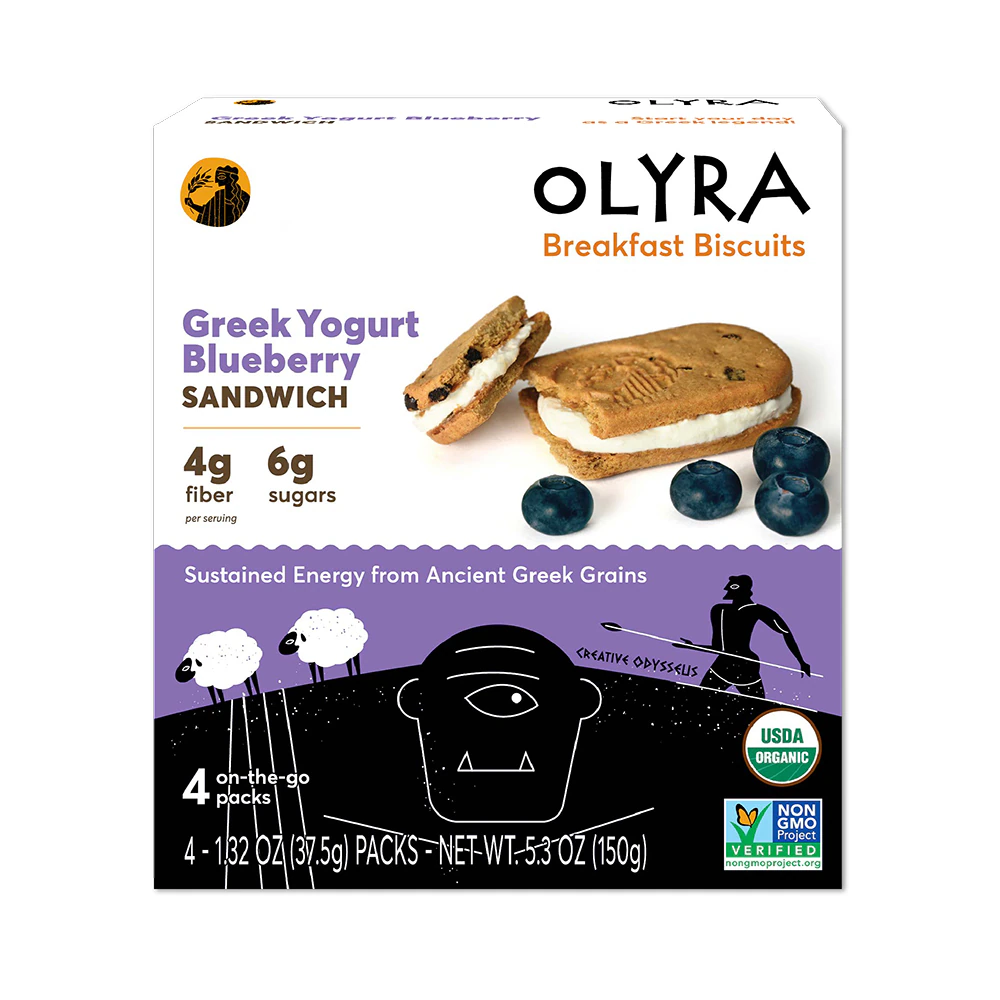 Olyra Organic Breakfast Sandwich Biscuits Greek Yogurt Blueberry -- 4 Packs