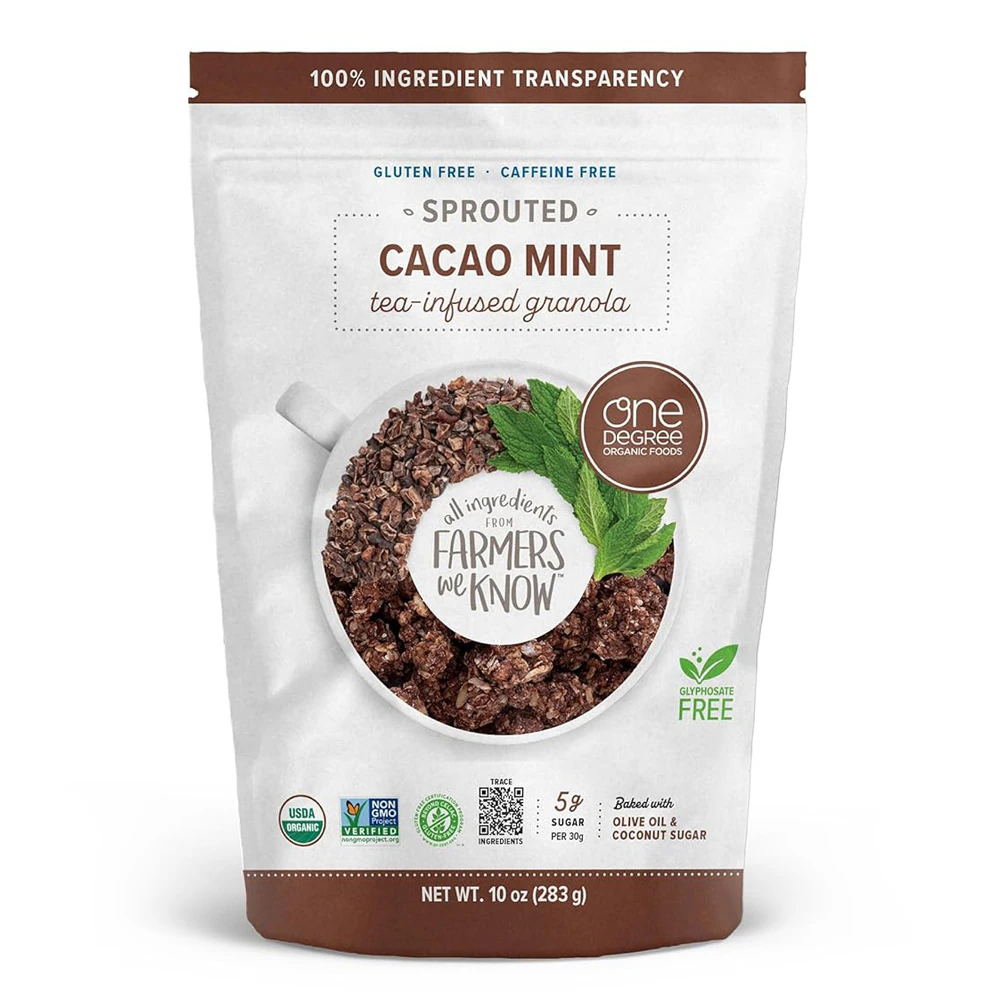 One Degree Organic Foods Gluten Free Tea Infused Granola Sprouted Cacao Mint -- 10 oz