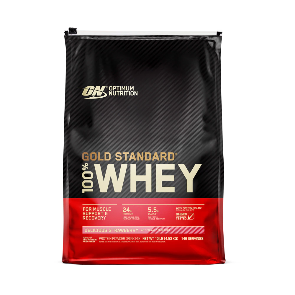 Optimum Nutrition Gold Standard 100% Whey Protein Powder For Muscle Support and Recovery Delicious Strawberry -- 146 Servings