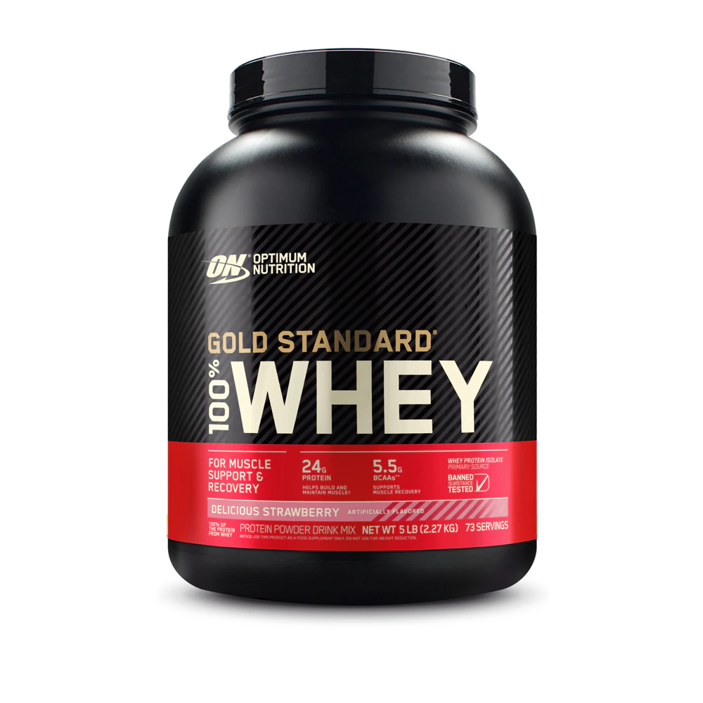 Optimum Nutrition Gold Standard 100% Whey Protein Powder For Muscle Support and Recovery Delicious Strawberry -- 73 Servings