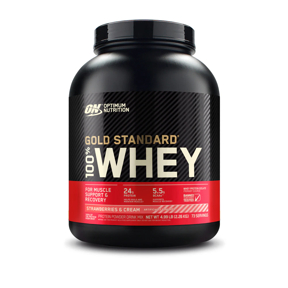 Optimum Nutrition Gold Standard 100% Whey Protein Powder For Muscle Support and Recovery Strawberries & Cream -- 73 Servings