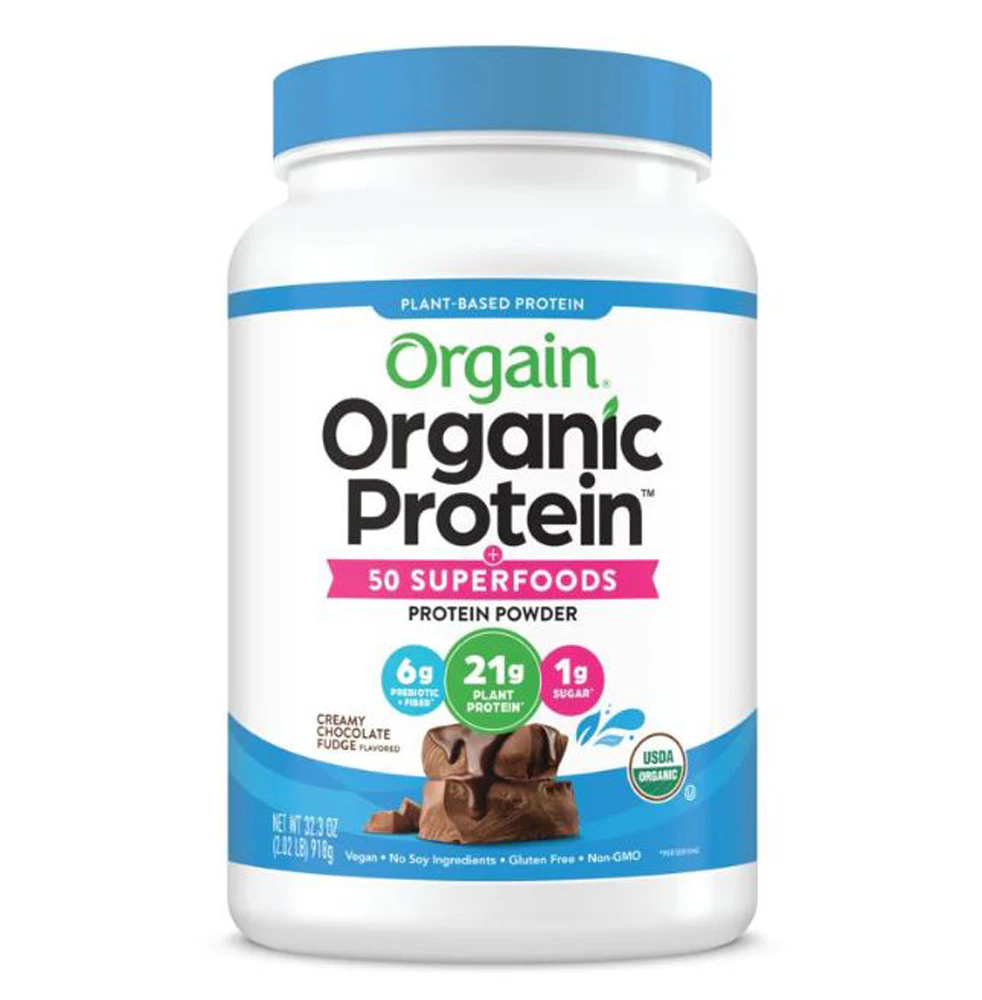 Orgain Organic Vegan 21g Protein Powder + 50 Superfoods Plant Based Creamy Chocolate Fudge -- 2.02 lbs