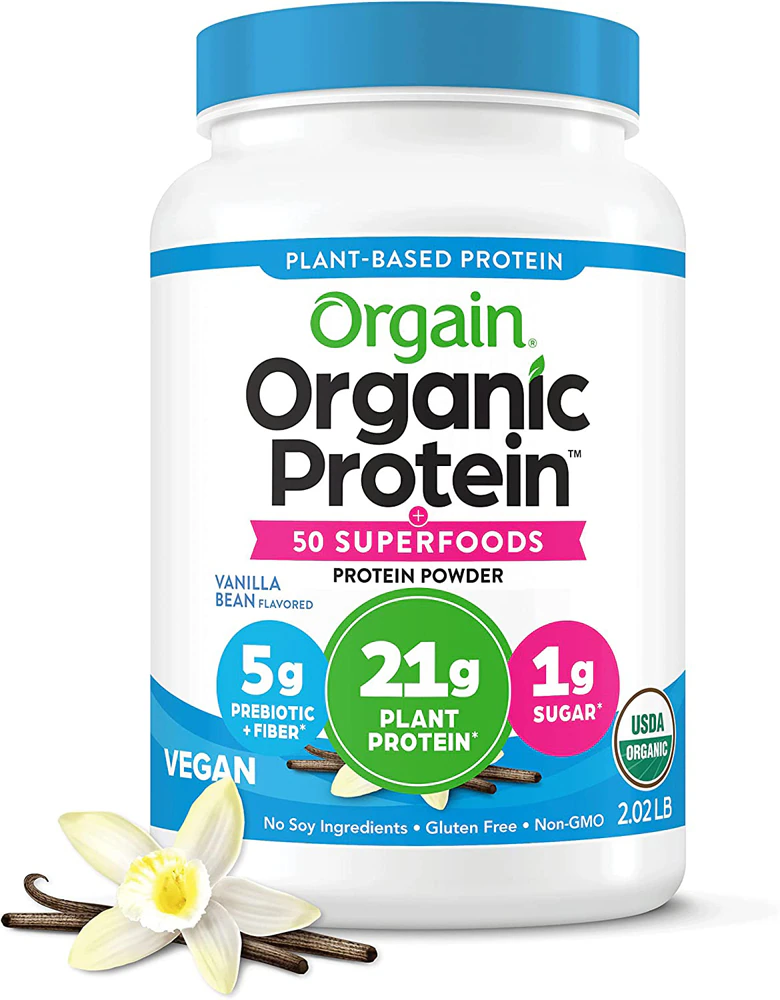 Orgain Organic Vegan 21g Protein Powder + 50 Superfoods Plant Based Vanilla Bean -- 2.02 lbs