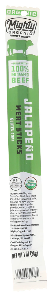 Organic Valley Mighty Organic Grassfed Beef Stick Gluten Free Jalapeno -- 1 Stick
