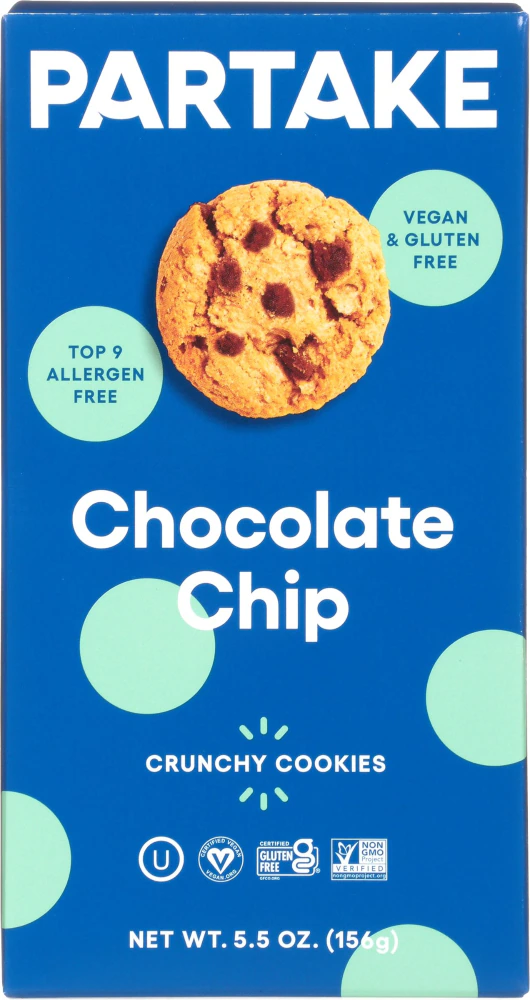 Partake Foods Gluten Free Vegan Crunchy Cookies Chocolate Chip -- 5.5 oz