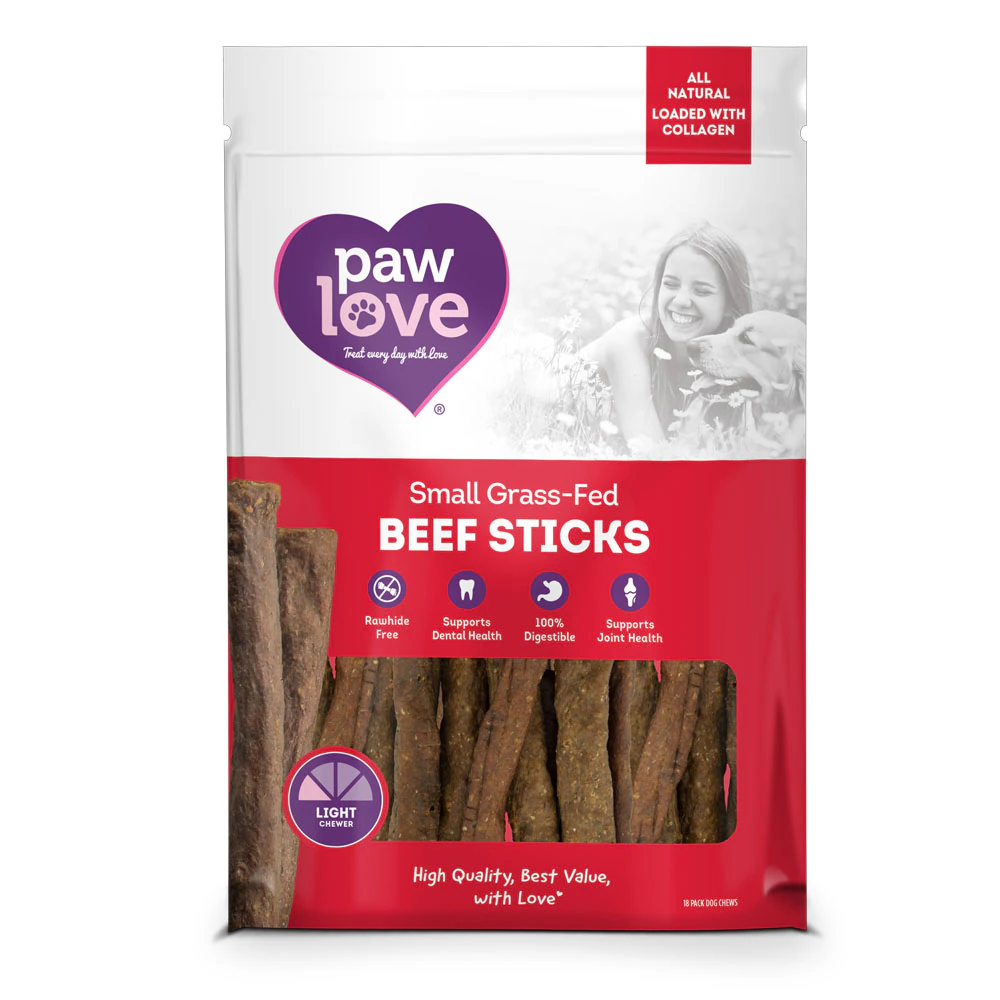 PawLove Beef Sticks Dog Treats - Small -- 18 Dog Treats