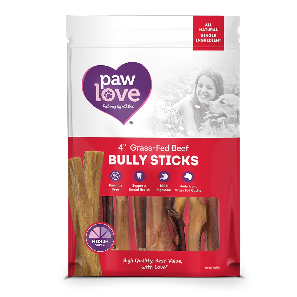 PawLove Bully Sticks - 4 Inch Thick Cut Dog Treats -- 3 oz