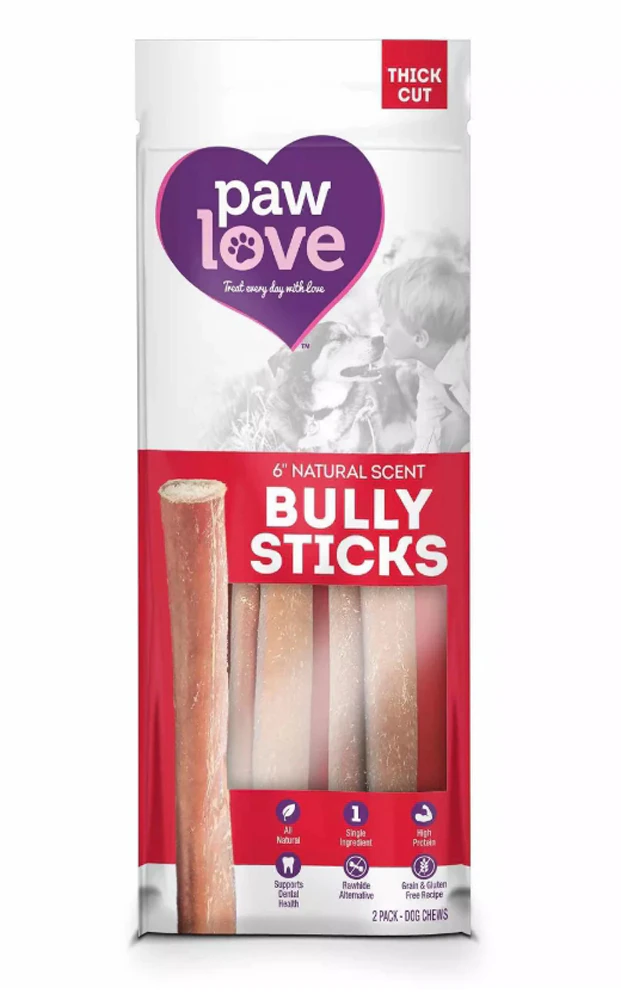 PawLove Bully Sticks - 6 Inches Thick Cut Dog Treats -- 2 Dog Treats
