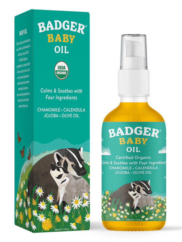 Badger Organic Baby Oil Chamomile Calendula Jojoba Olive Oil -- 4 fl oz