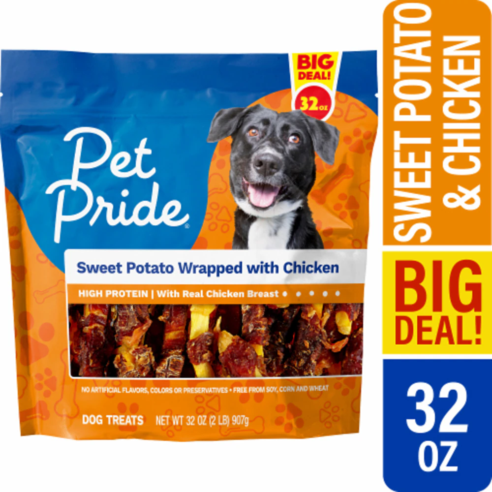 Pet Pride Jerky Dog Treats Big Deal Sweet Potato Wrapped with Chicken -- 32 oz