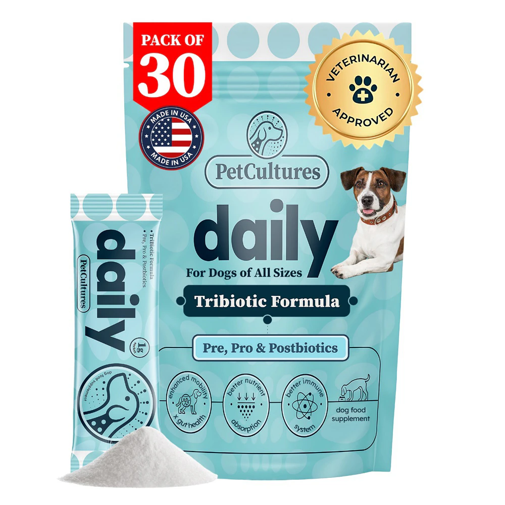 PetCultures Daily Digestive Health Tribiotic Formula Pre Pro Postbiotic -- 30 Packs