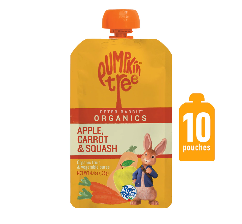 Peter Rabbit Organics Kids Snack Fruit & Vegetable Puree Apple Carrot & Squash -- 10 Pouches