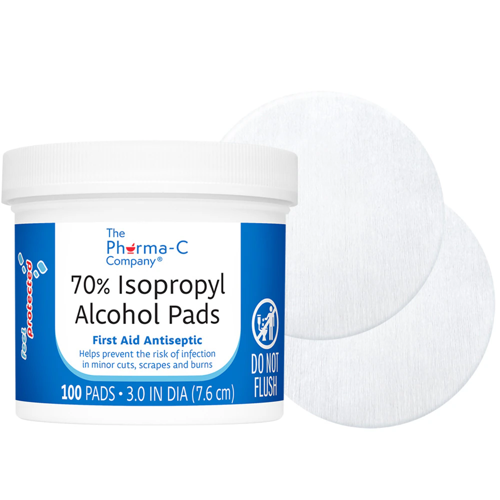 Pharma-C 70% Isopropyl Alcohol Pads First Aid Antiseptic -- 100 Pads
