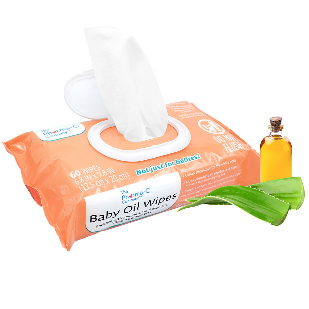 Pharma-C Baby Oil Wipes Vitamin E & Aloe Vera -- 60 Wipes