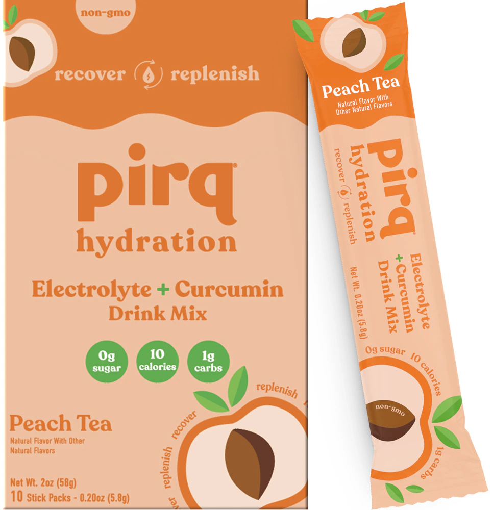 Pirq Electrolyte Drink Mix - Hydration Powder Packets Peach Tea -- 10 Packets