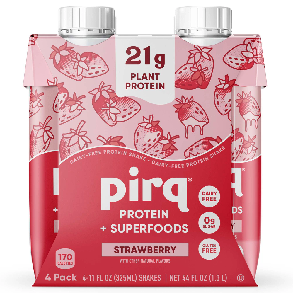 Pirq Plant Protein Superfoods Shake - Dairy Free Strawberry -- 4 Shakes