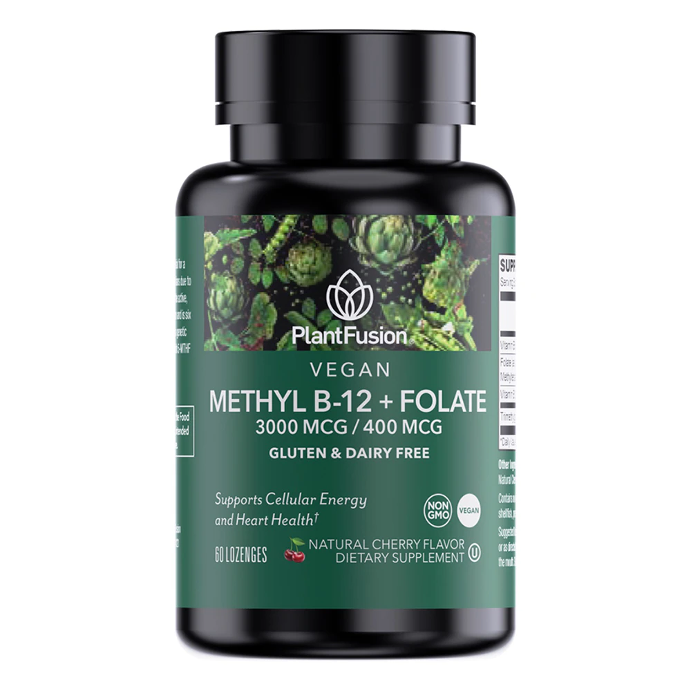 PlantFusion Methyl B12 + Folate Sublingual Lozenge Natural Cherry -- 60 Lozenges