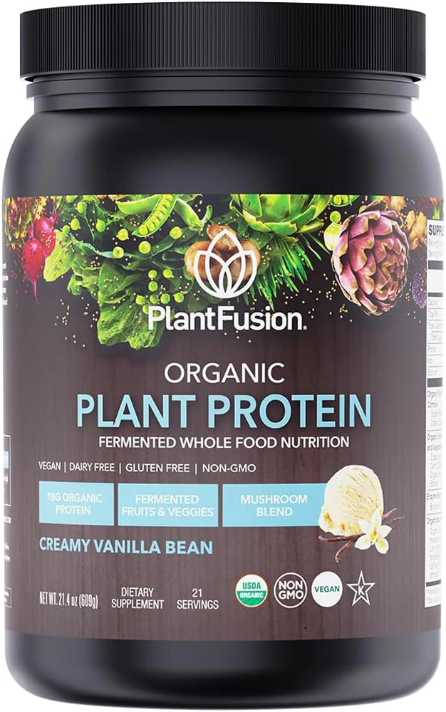 PlantFusion Organic Fermented Vegan Plant Protein Powder Creamy Vanilla Bean -- 21 Servings