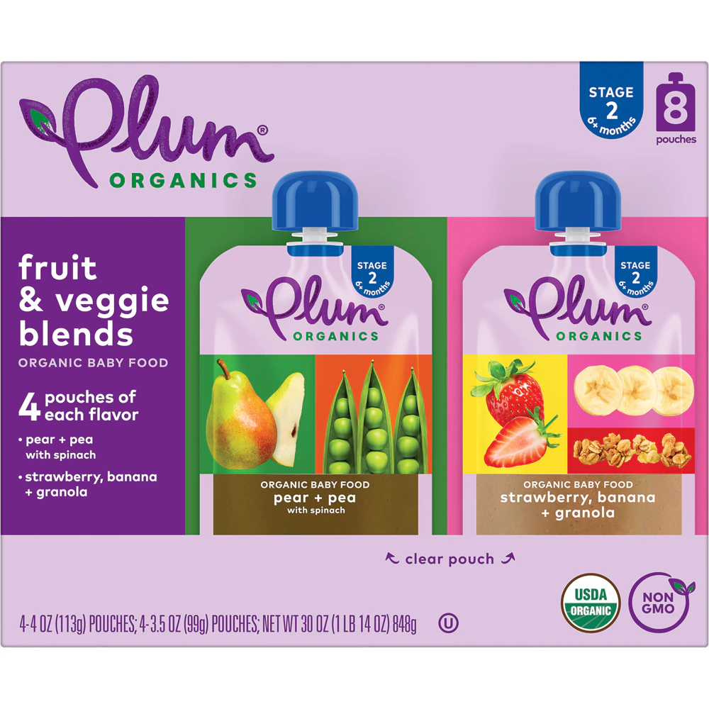 Plum Organics Baby Food 6+ Months Fruit & Veggie Blends Variety Pack 1 -- 8 Pouches